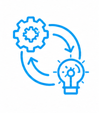 Gear and lightbulb with circular arrows representing process and innovation