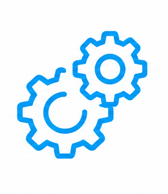 Two interlocking blue gears on a white background