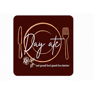 Zorko logo with plate, cutlery, rose, and tagline
