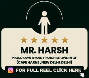 Franchise owner Mr. Harsh with five stars and Instagram reel link