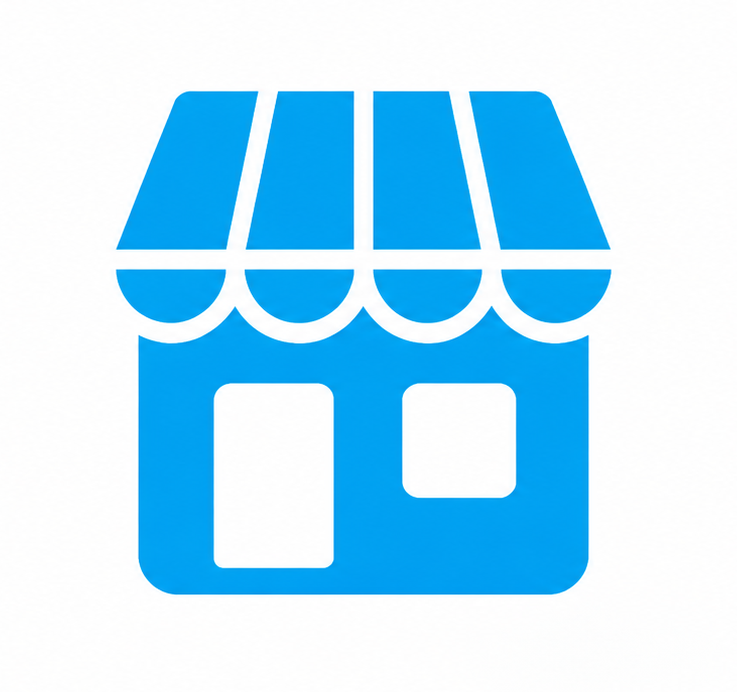 Blue store icon with awning and windows