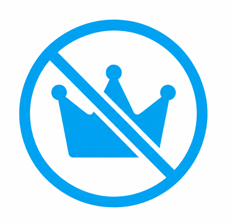 Blue prohibition sign over a crown icon